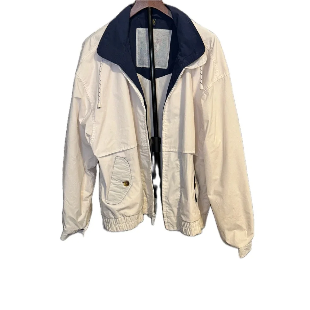 Motion Outerwear Vintage Nautical Windbreaker Jacket Size L White Navy